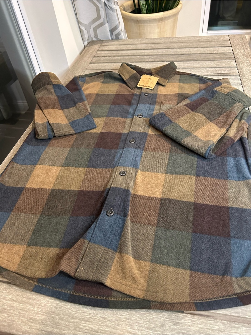 Eddie Bauer Brown Plaid Quest Fleece Shirt Jacket